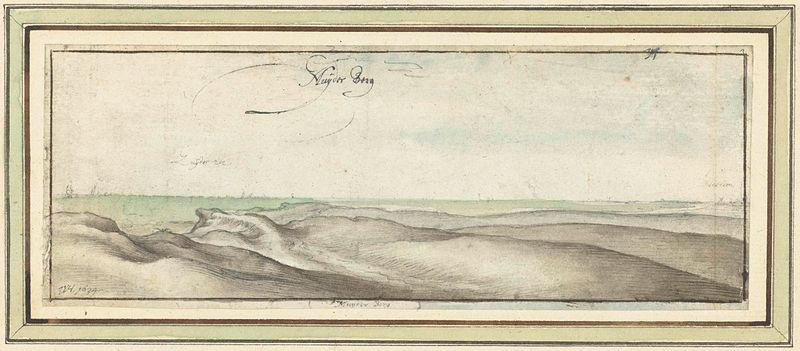 Gravura de paisagem por Wenceslaus Hollar mostrando dunas, gramíneas e água
