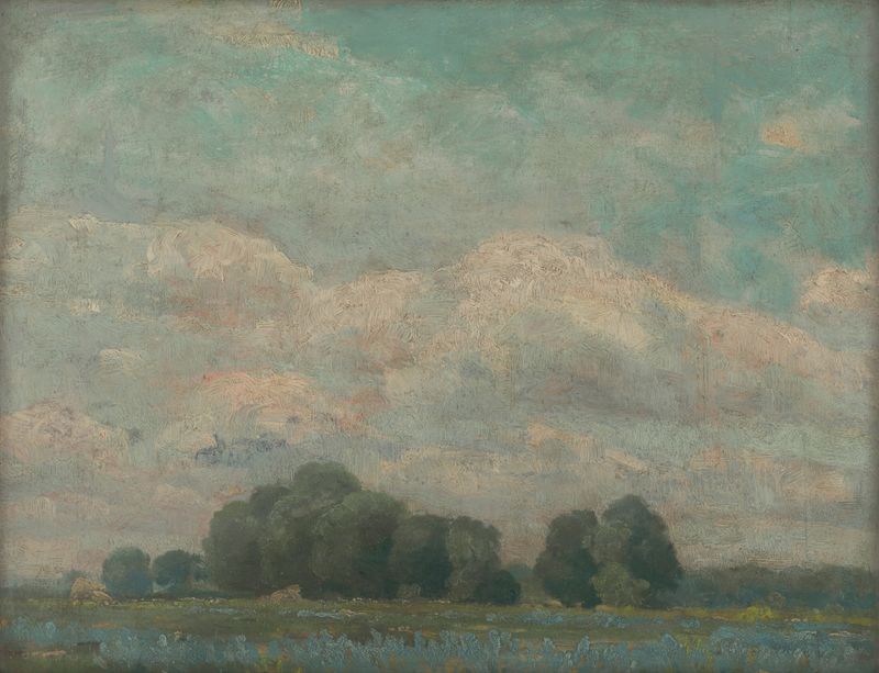 Meadow with bushy trees, óleo sobre tela de Ľudovít Čordák