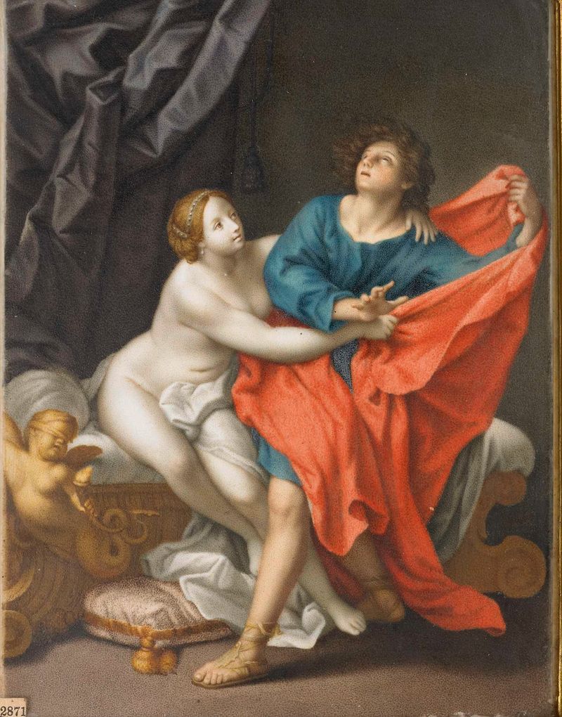 Jozef en de vrouw van Potifar, escultura de marfil de Felice Ramelli