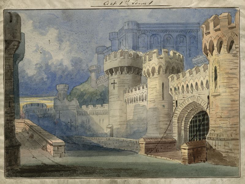 Watercolour scene by Casimir Delavigne depicting a vibrant landscape