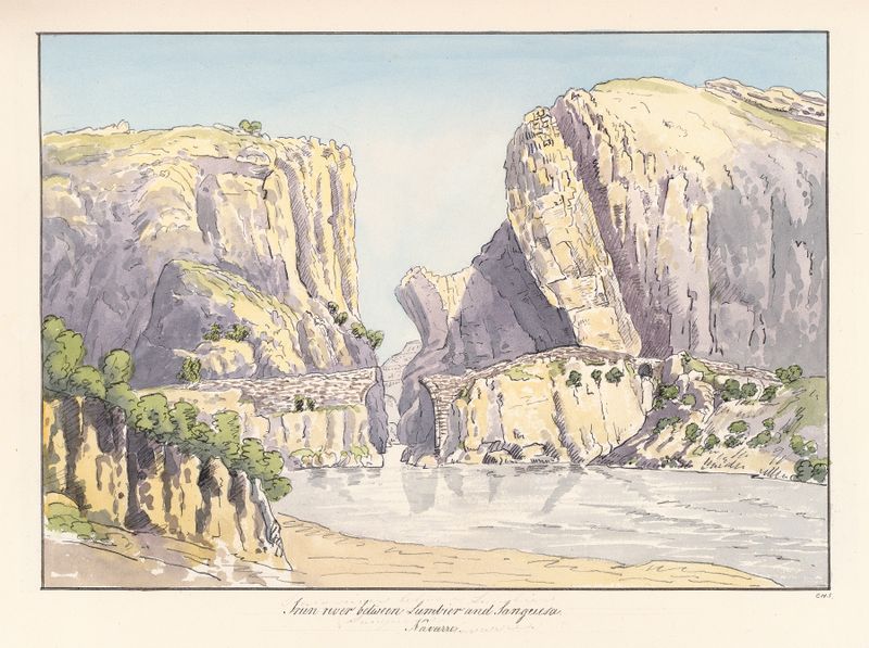 Paisagem representando o rio Irun em Navarra por Charles Hamilton Smith, pintura a óleo
