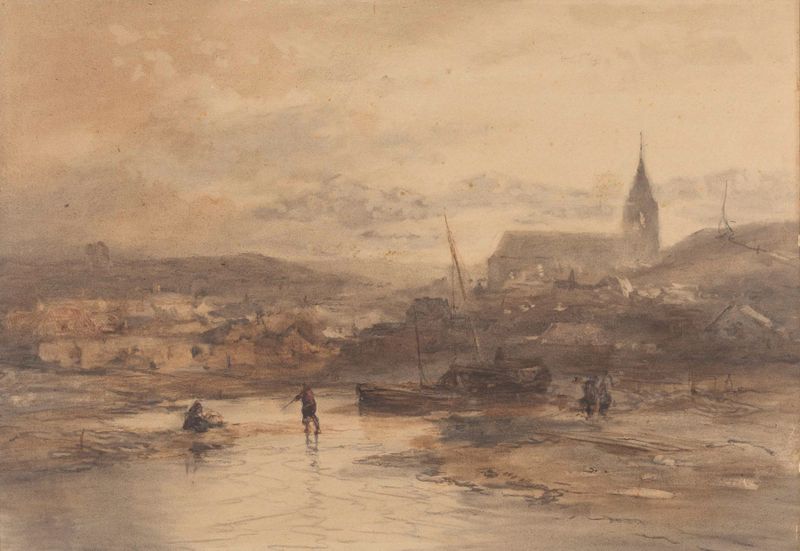 Landschap met kerk by Salomon Leonardus Verveer, oil painting depicting a church in a landscape.