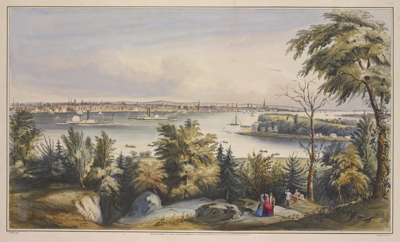 Landscape of New York from Weehawken, oil painting by Fanny Palmer