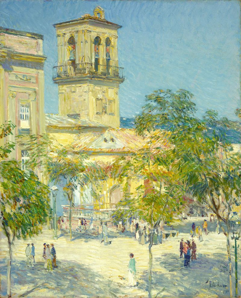 Rua do Grande Capitão, Córdoba de Childe Hassam, óleo de edifícios vibrantes e luz.