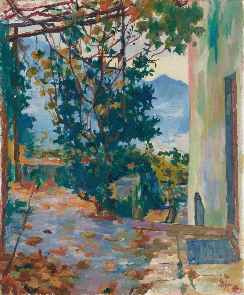 Minusio by Giovanni Giacometti, oil on canvas depicting a solitary figure in a muted landscape.