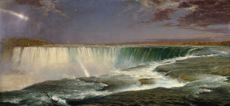 Niagara by Frederic Edwin Church, oil painting depicting a waterfall and lush forest.