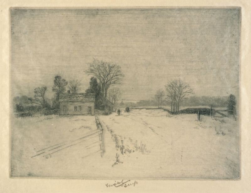 Winter landscape with icy water reflecting the sky, by Charles Frederick William Mielatz