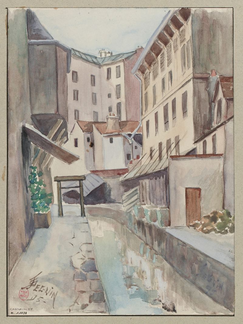 Oil painting by F. Séguin depicting the Bièvre river with reflections and light.