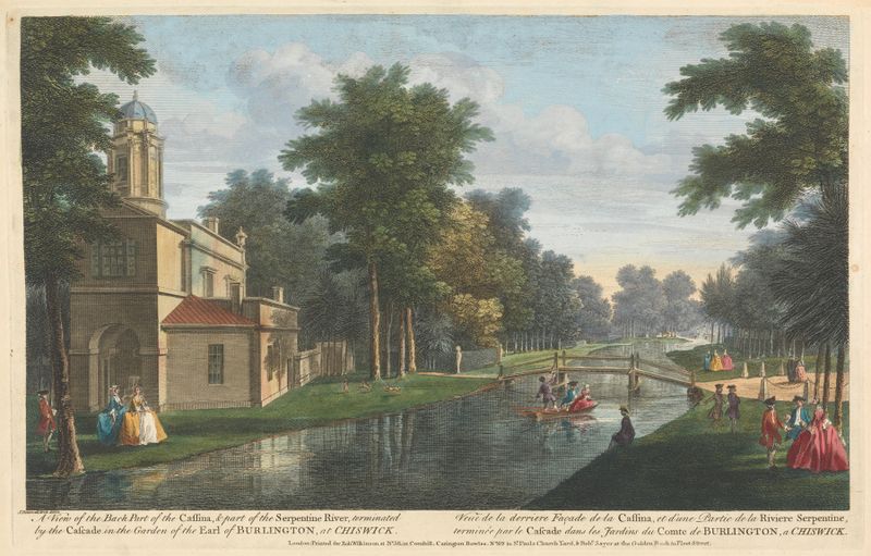 Landscape with garden and river, oil painting by John Donowell