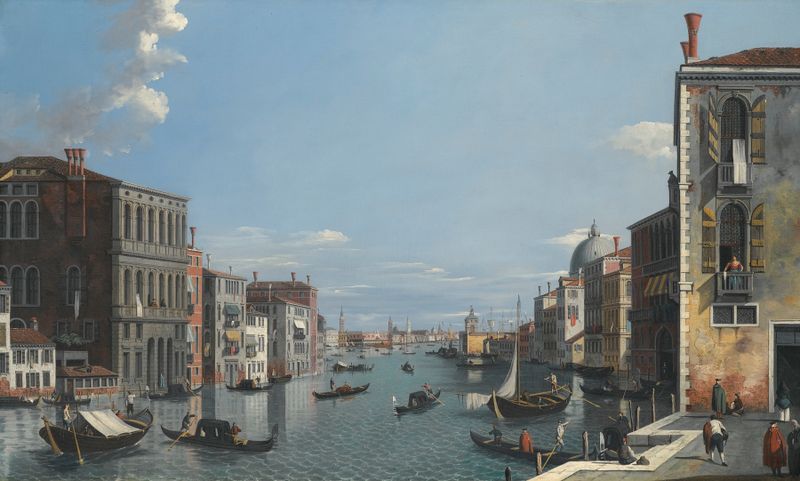 Venice, The Grand Canal, Looking East, Towards The Dogana, oil on canvas by Venetian School