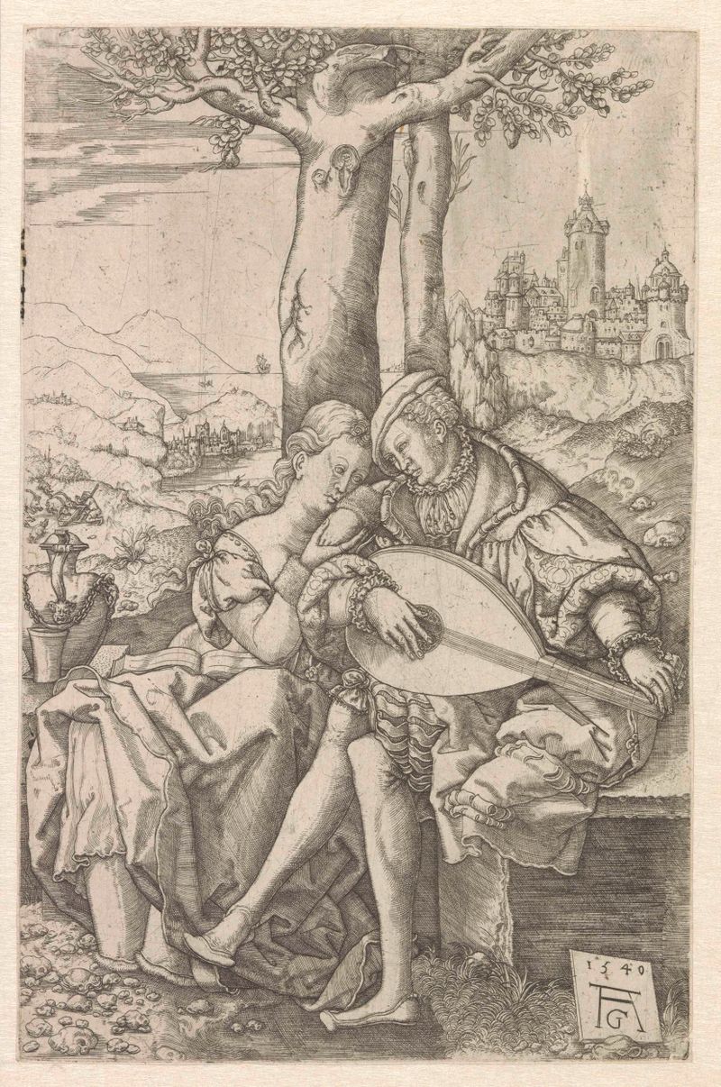 Couple under a tree in an engraving by Monogrammist AC