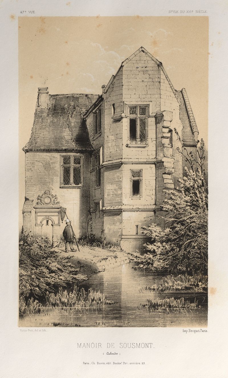 Arquitectura de Manoir De Sousmont, pintura al óleo de Victor Petit