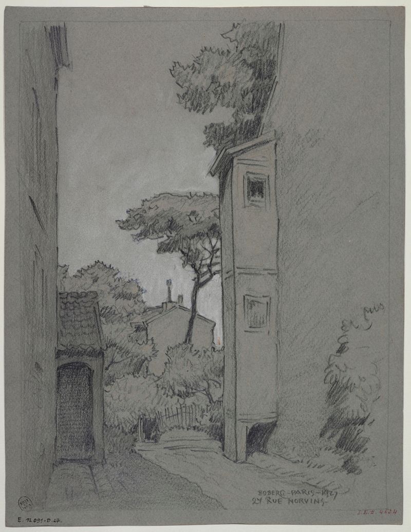 Duas figuras sob uma porta parisiense, pintura a óleo de Ferdinand Boberg