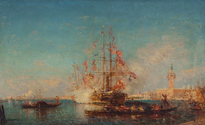 Escena marina con juego de luz y color, óleo sobre lienzo de Félix Ziem