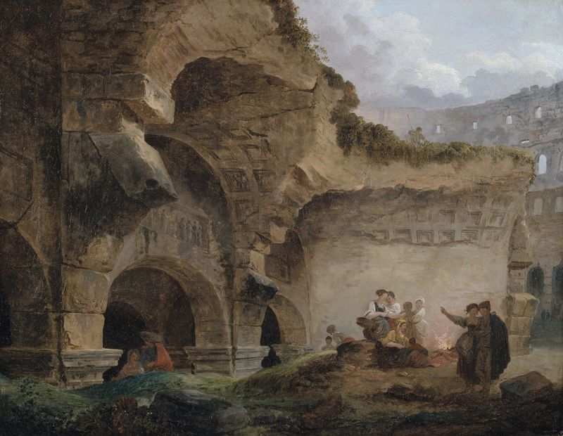 Lavadeiras nas ruínas do Coliseu, óleo sobre tela de Hubert Robert