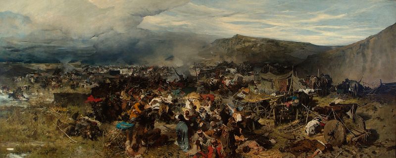 Historical scene of captives being rescued, oil painting by Jozef Brandt