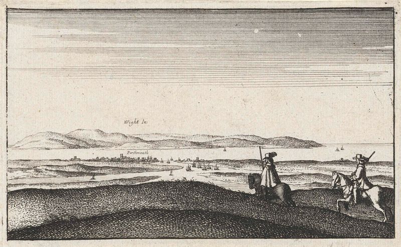 Landschap met gezicht op het eiland Wight, grabado de Wenceslaus Hollar