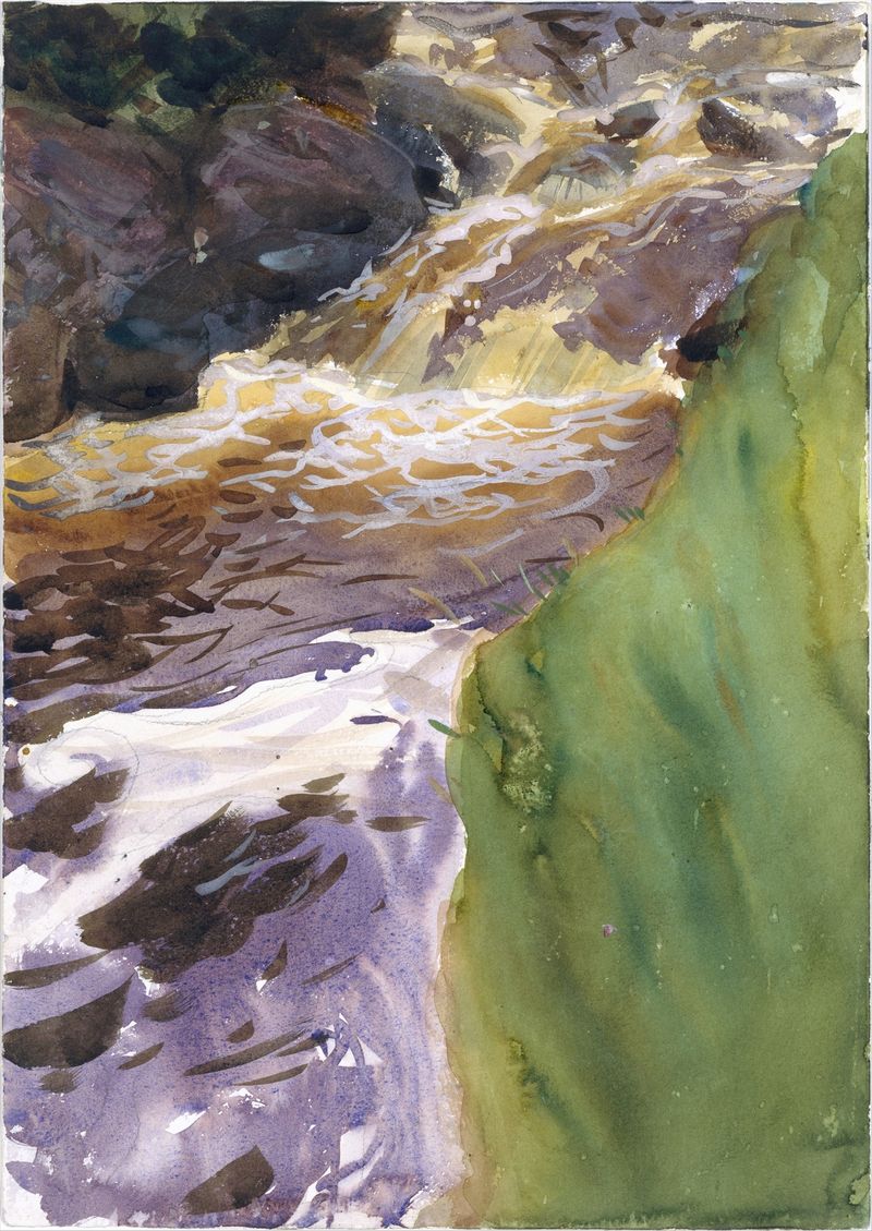 Rushing Water de John Singer Sargent, pintura al óleo que representa agua turbulenta y rocas