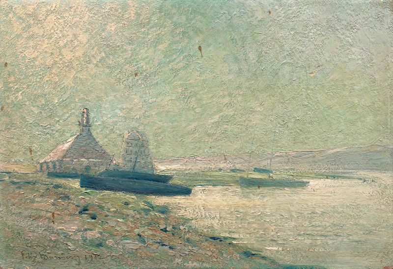 Paisagem com a capela de Notre-Dame-de-Rocamadour e a torre Vauban, óleo sobre tela de Félix Fournery