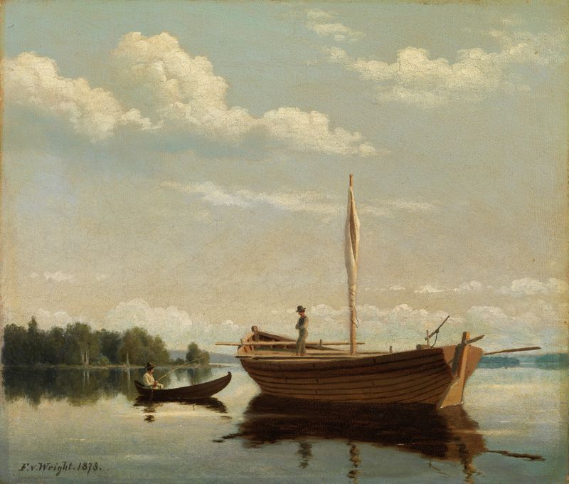 Paisaje que representa una costa con follaje, pintura al óleo de Ferdinand von Wright