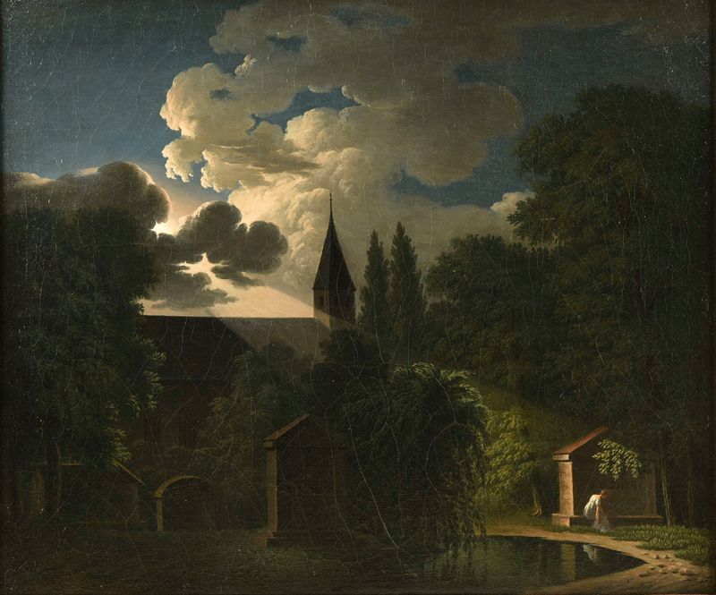 Paisagem noturna com estrelas em óleo de Jean-Baptiste Deperthes