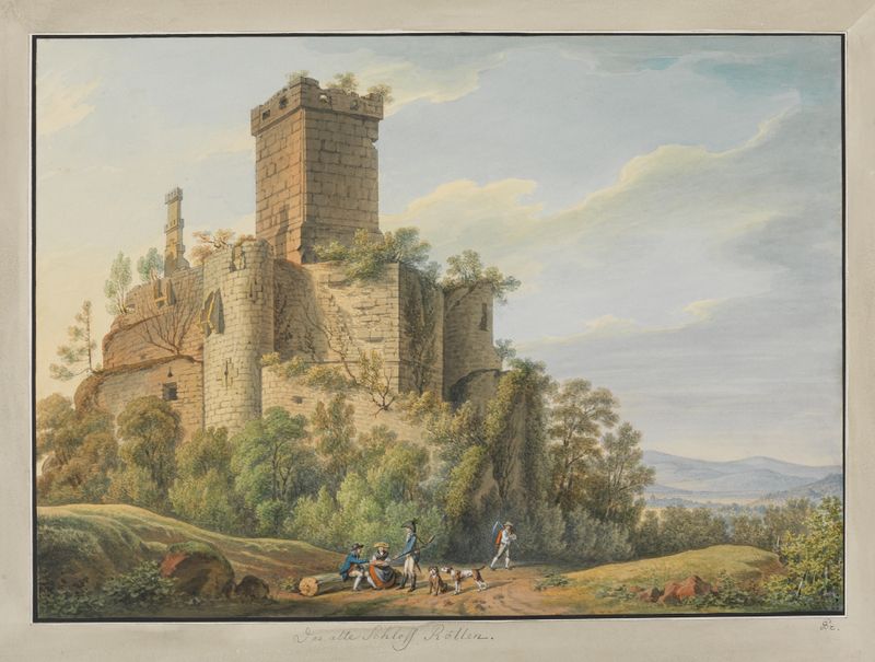 Paisaje con la silueta de un castillo, pintura al óleo de Philipp Jakob Becker
