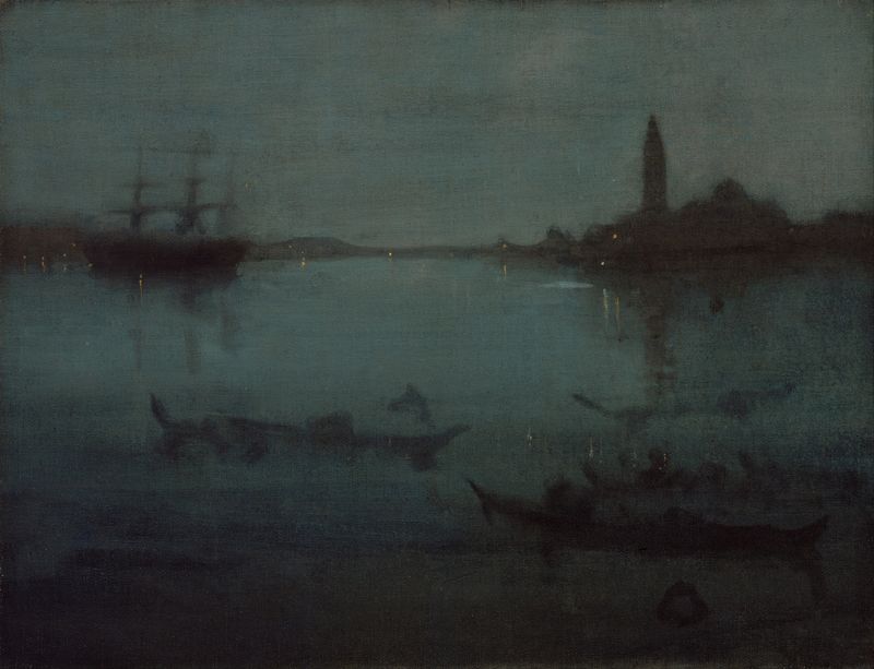 Nocturne in Blue and Silver- The Lagoon, Venice by James Abbott McNeill Whistler, oil on canvas