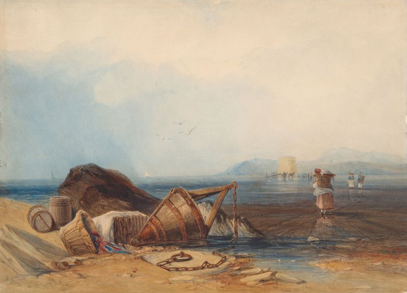 Coast Scene at Low Tide with Fishers, oil on canvas by Copley Fielding