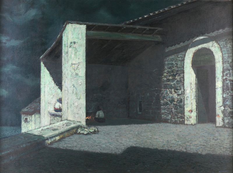 Sommernacht by Hermann Urban, oil on canvas, depicting a serene twilight landscape
