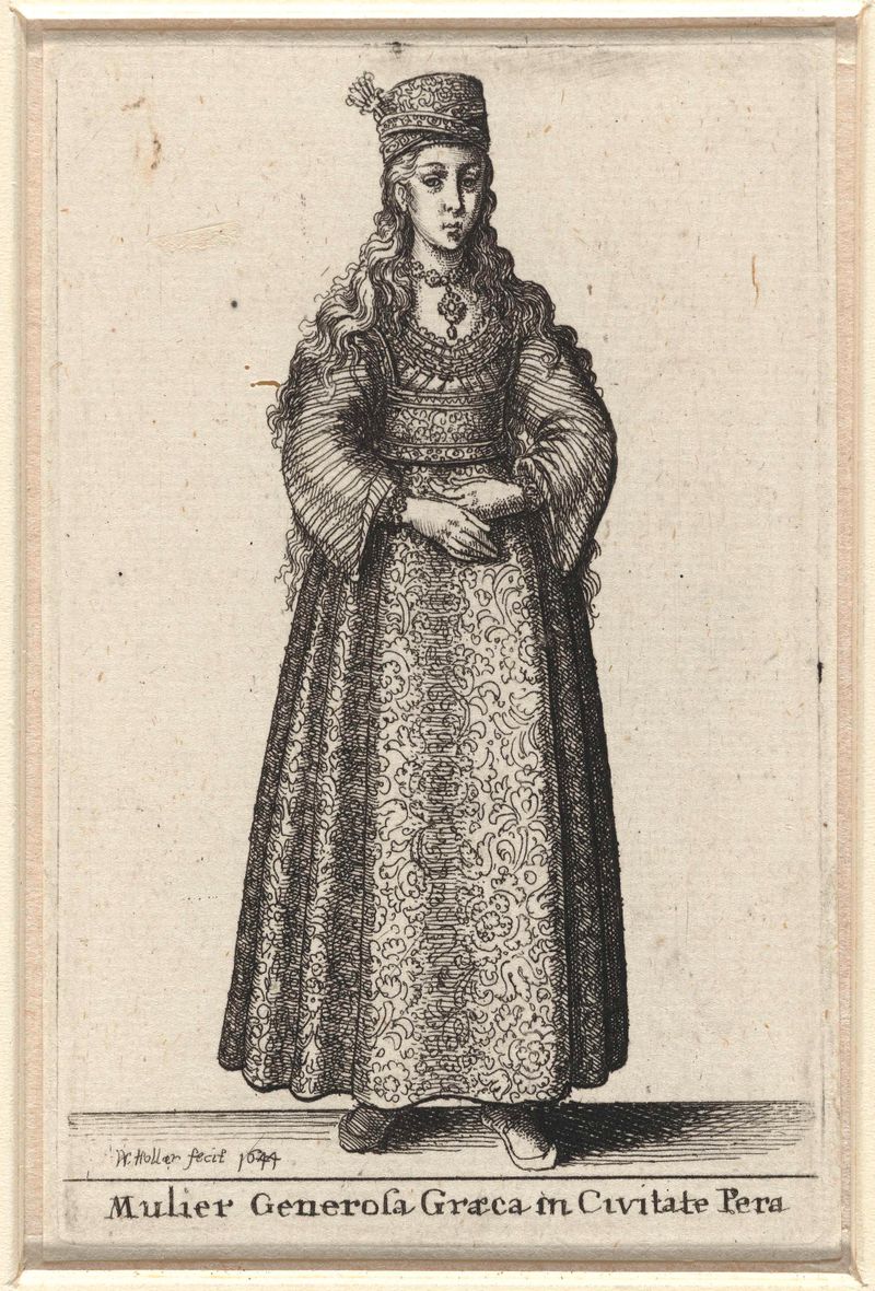 Grabado de Wenceslaus Hollar que representa a una noble en un vestido elaborado