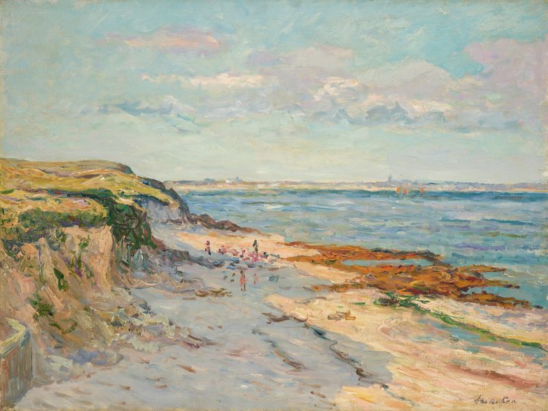 Marine scene with waves and nature by Maxime Maufra, impressionist style