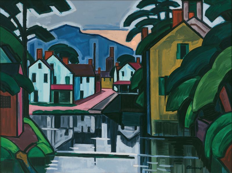 Old Canal Port by Oscar Bluemner, oil painting depicting a vibrant canal landscape.