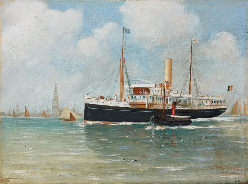Steamship Philippeville in harbor, oil on canvas by John-Henry Mohrmann