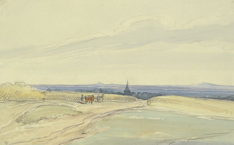 Paisaje plano de Anton Burger, medio desconocido, que representa un horizonte sereno.