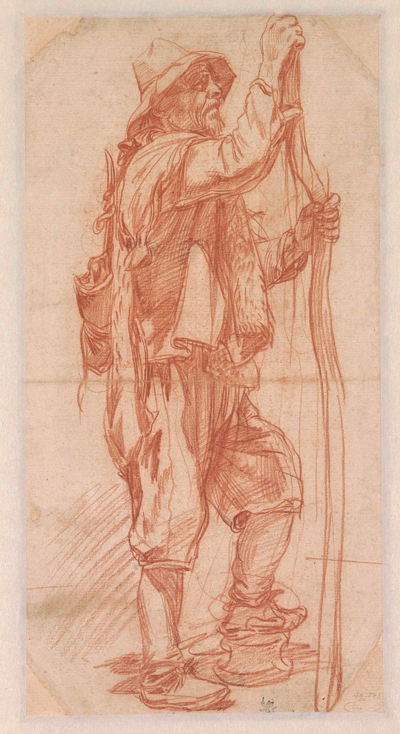 Portrait of a farmer with a stick, paper artwork by Pierre Brebiette
