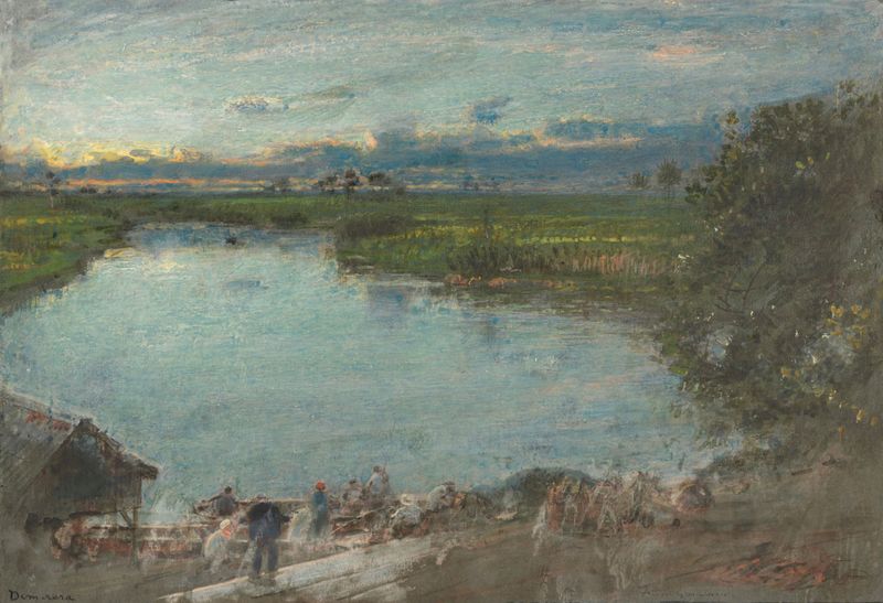 Landscape of Demerara, Guyana by Albert Goodwin, oil painting featuring dynamic colors and horizon.