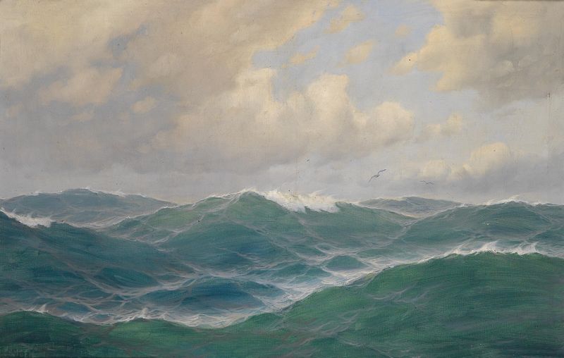 Marine scene with waves and horizon by Max Jensen, oil painting