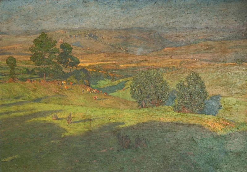Highland landscape at sunset, oil on canvas by Hans Richard von Volkmann