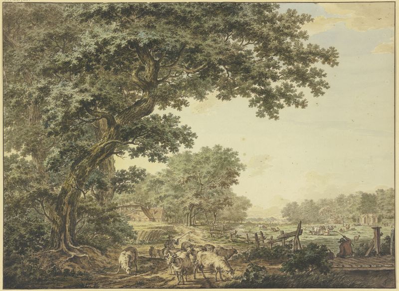 Landscape with a shepherd and herd, river scene, oil painting by Jacob Cats