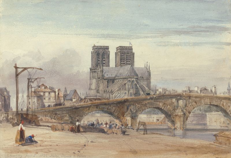 Notre Dame, Paris by William Callow, watercolor on paper depicting gothic architecture