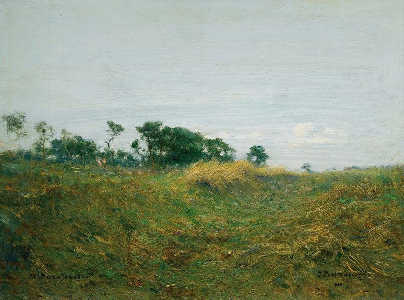Caminho Através da Grama, pintura a óleo de Ivan Pavlovich Pokhitonov, apresentando um caminho sinuoso entre grama exubera...