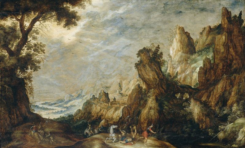 Paisagem com a Conversão de São Paulo, óleo sobre tela de Kerstiaen de Keuninck