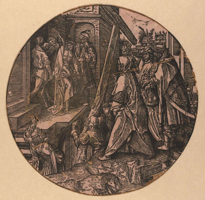 Religious scene depicting Christ bound among officials, oil painting by Jacob Cornelisz van Oostsanen