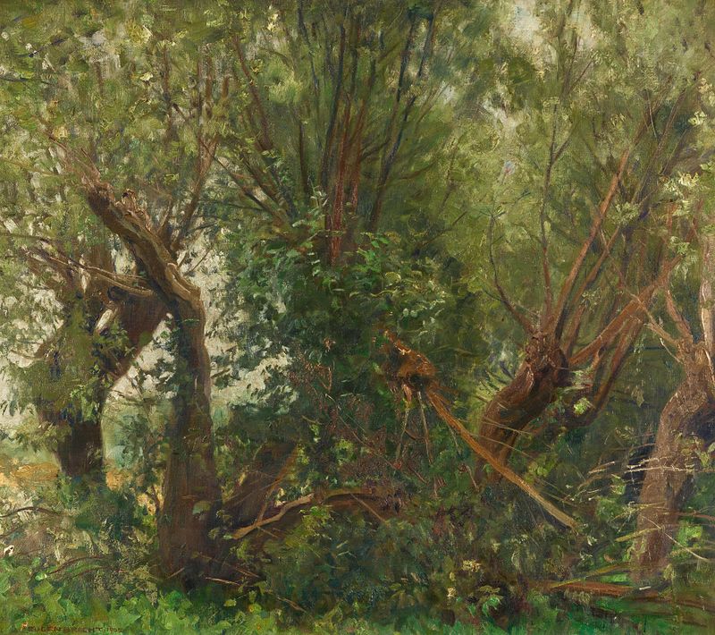 Weidenwäldchen de Eugen Bracht, óleo sobre tela que retrata um bosque tranquilo com luz e sombra