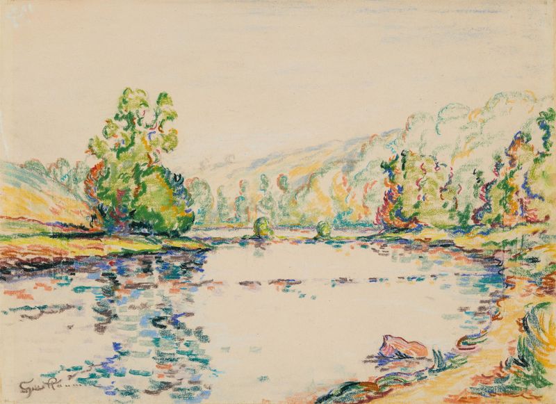 Le Creuze de Armand Guillaumin, óleo sobre tela representando uma vibrante paisagem fluvial.