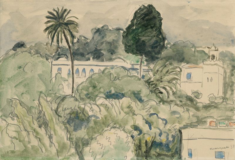 Maisons Arabes, Alger de Albert Marquet, pintura a óleo que retrata arquitetura de terracota sob a luz do sol.