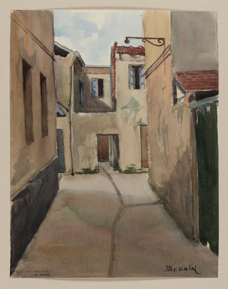 Avenue Constant Martin de F. Séguin, óleo sobre lienzo que representa una calle empedrada iluminada por el sol.