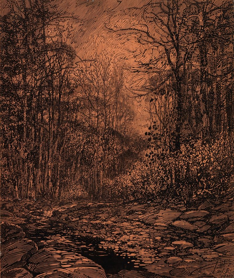 Spring Brook, Rock Creek Park by Macowin Tuttle, impressionism, depicting a flowing river in a forest