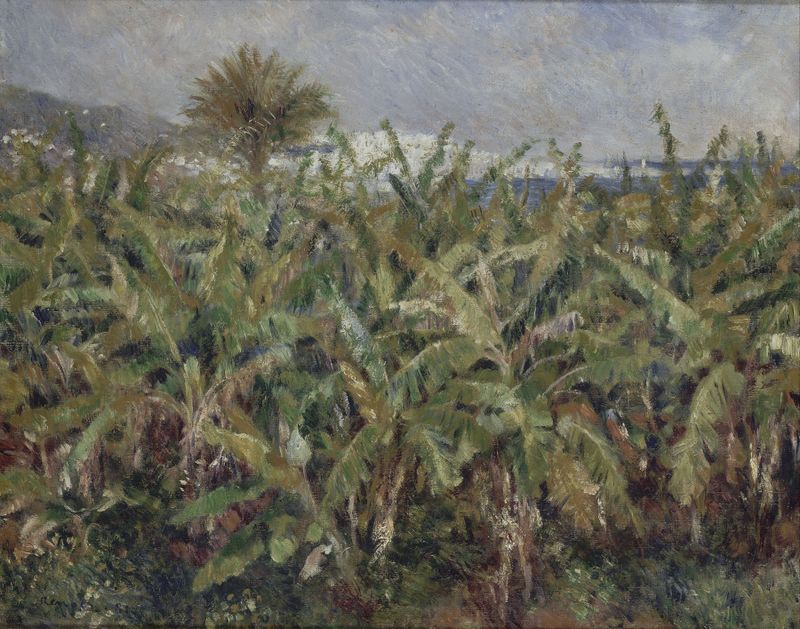 Campo de Bananeiras de Pierre-Auguste Renoir, óleo de folhas de bananeira exuberantes.