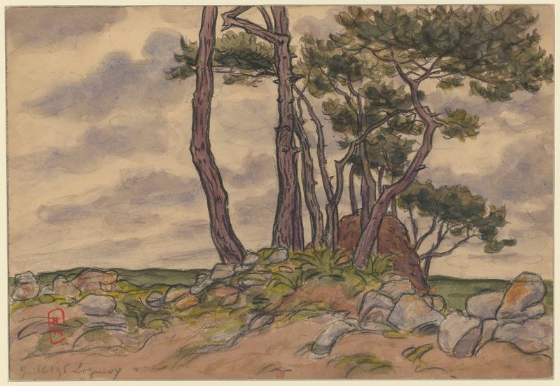 Escena marina con olas y costa, pintura al óleo de Henri Rivière, 1896